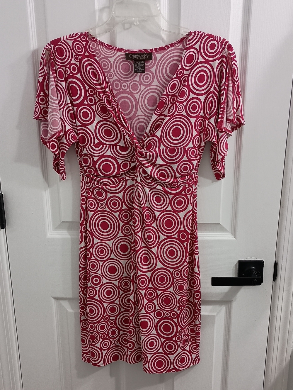 Chadwicks Deep Pink and White Circle-Print Dress Sz S